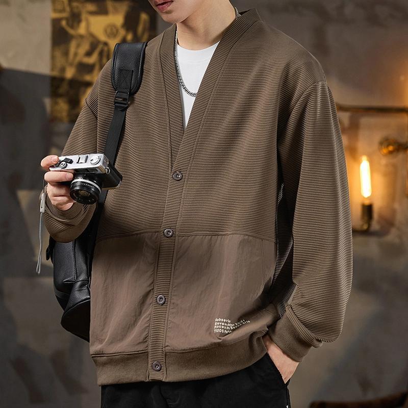 美式復古開衫衛衣長袖休閒時尚無領外套