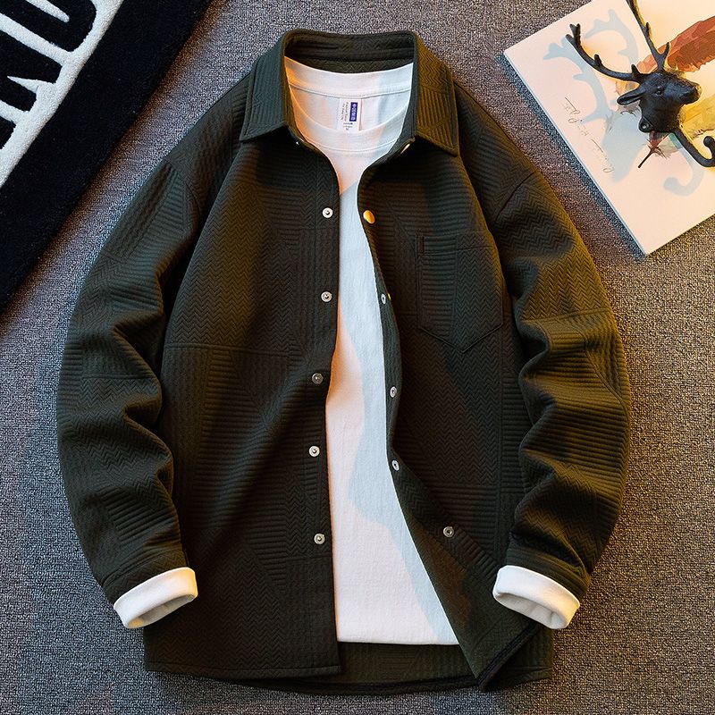 紋理襯衫素色高級感美式休閒寬鬆長袖襯衫外套