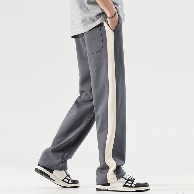夏季新款休閒褲男日系潮流ins拼色時尚直筒褲學生寬鬆垂感闊腿褲