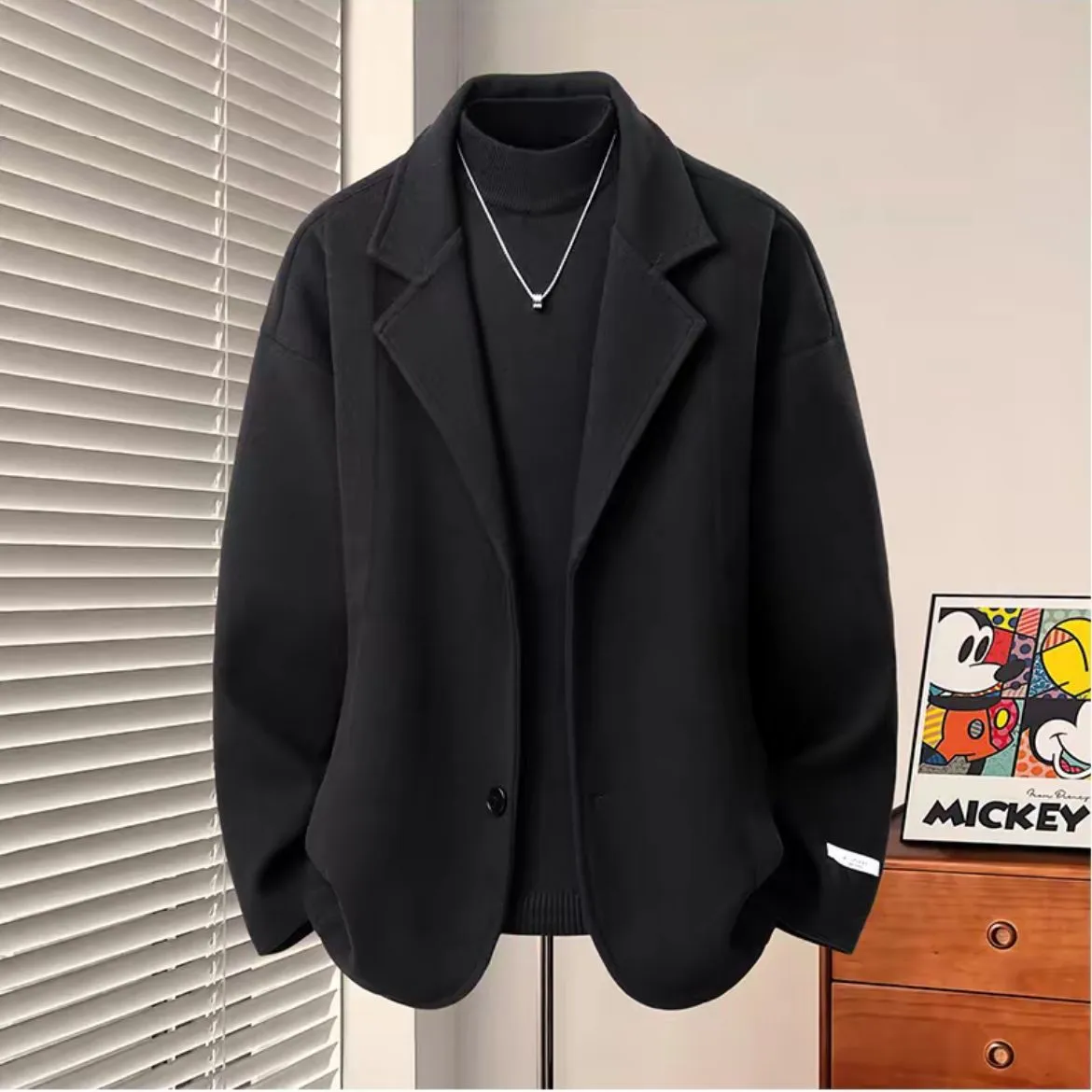 潮流時尚防風休閒百搭帥氣西裝領毛呢外套