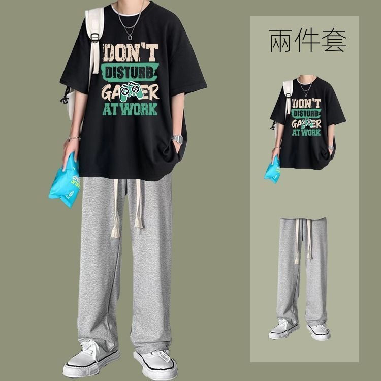 【單件/套裝】百搭帥氣休閒短袖T恤+休閒直筒褲兩件套裝