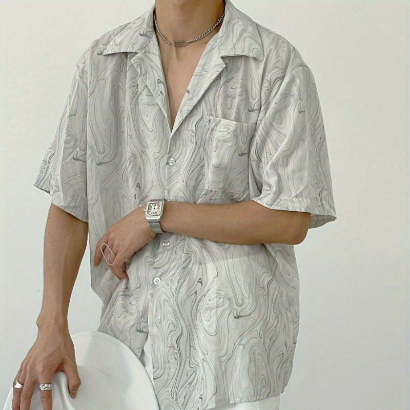 古著感波浪紋慵懶寬鬆洋氣休閒短袖襯衫