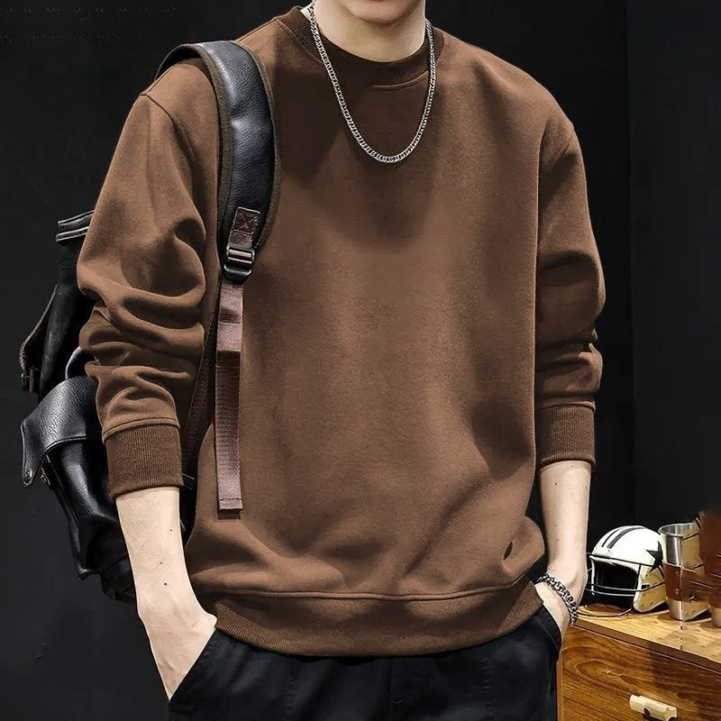 美式潮流圓領寬鬆簡約舒適素色套頭長袖T恤