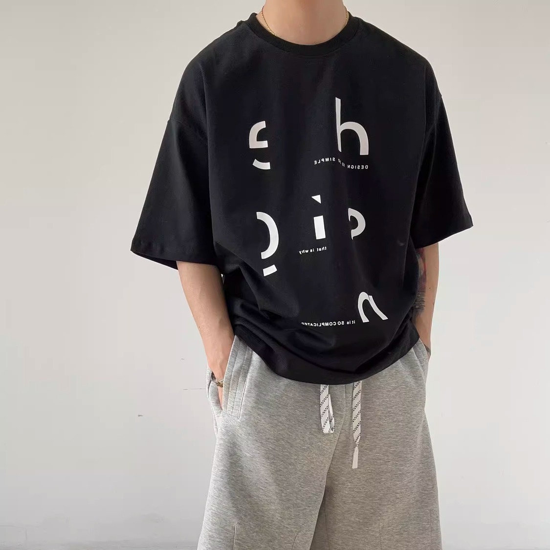 韓版潮流休閒寬鬆字母印花純棉短袖T恤