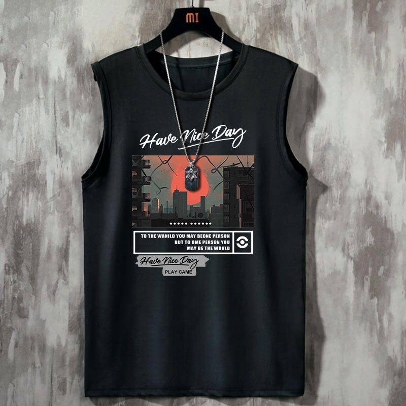 透氣速乾運動寬鬆休閒圓領背心無袖坎肩T恤