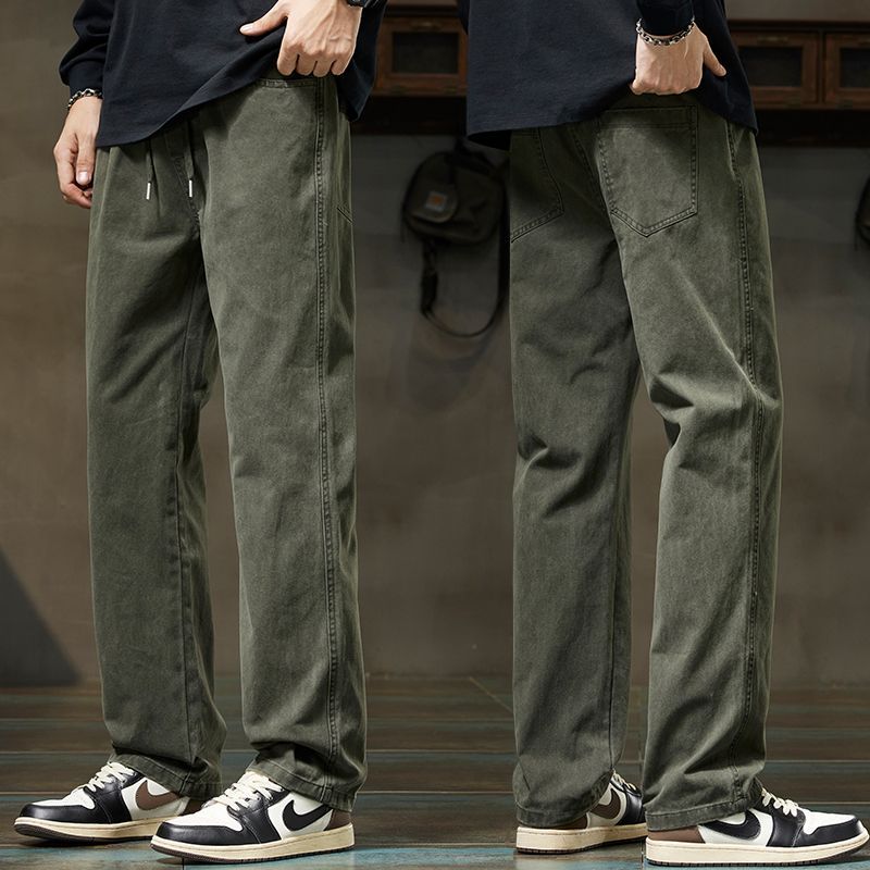 潮牌寬鬆直筒松緊腰百搭休閒運動工裝褲