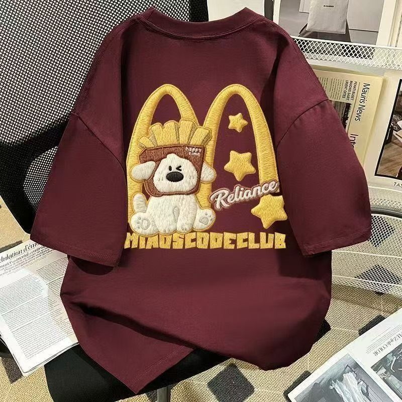 可愛薯條小狗情侶寬鬆休閒百搭短袖T恤