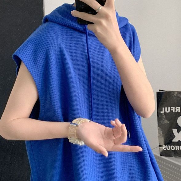 華夫格港風寬鬆帥氣連帽坎肩無袖背心