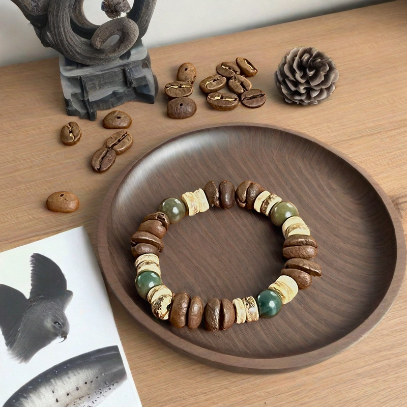 天然咖啡豆搭配百香籽椰子隔片小眾設計手串