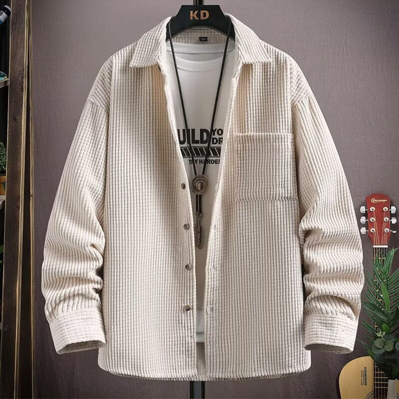 復古燈芯絨翻領長袖潮牌百搭襯衫