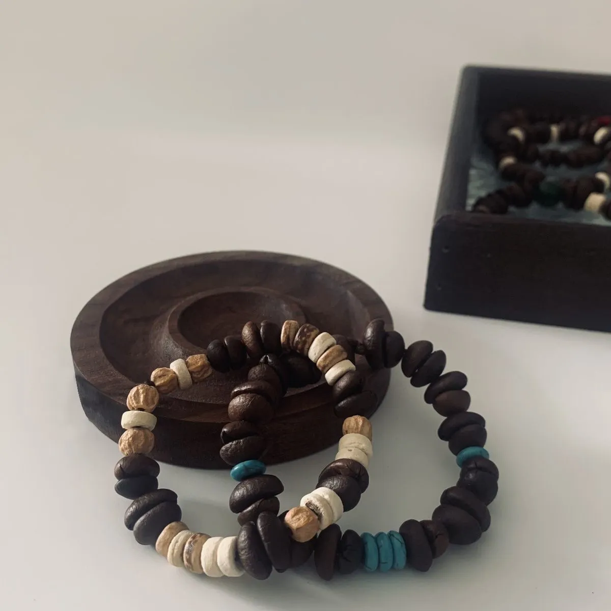 天然咖啡豆搭配百香籽椰子隔片小眾設計手串