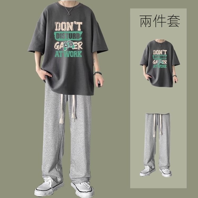 【單件/套裝】百搭帥氣休閒短袖T恤+休閒直筒褲兩件套裝