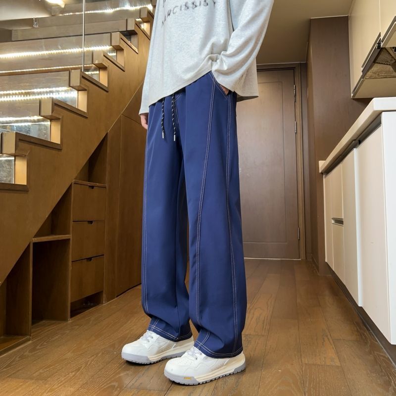 百搭時尚潮流明線彎刀設計感寬鬆顯瘦休閒長褲