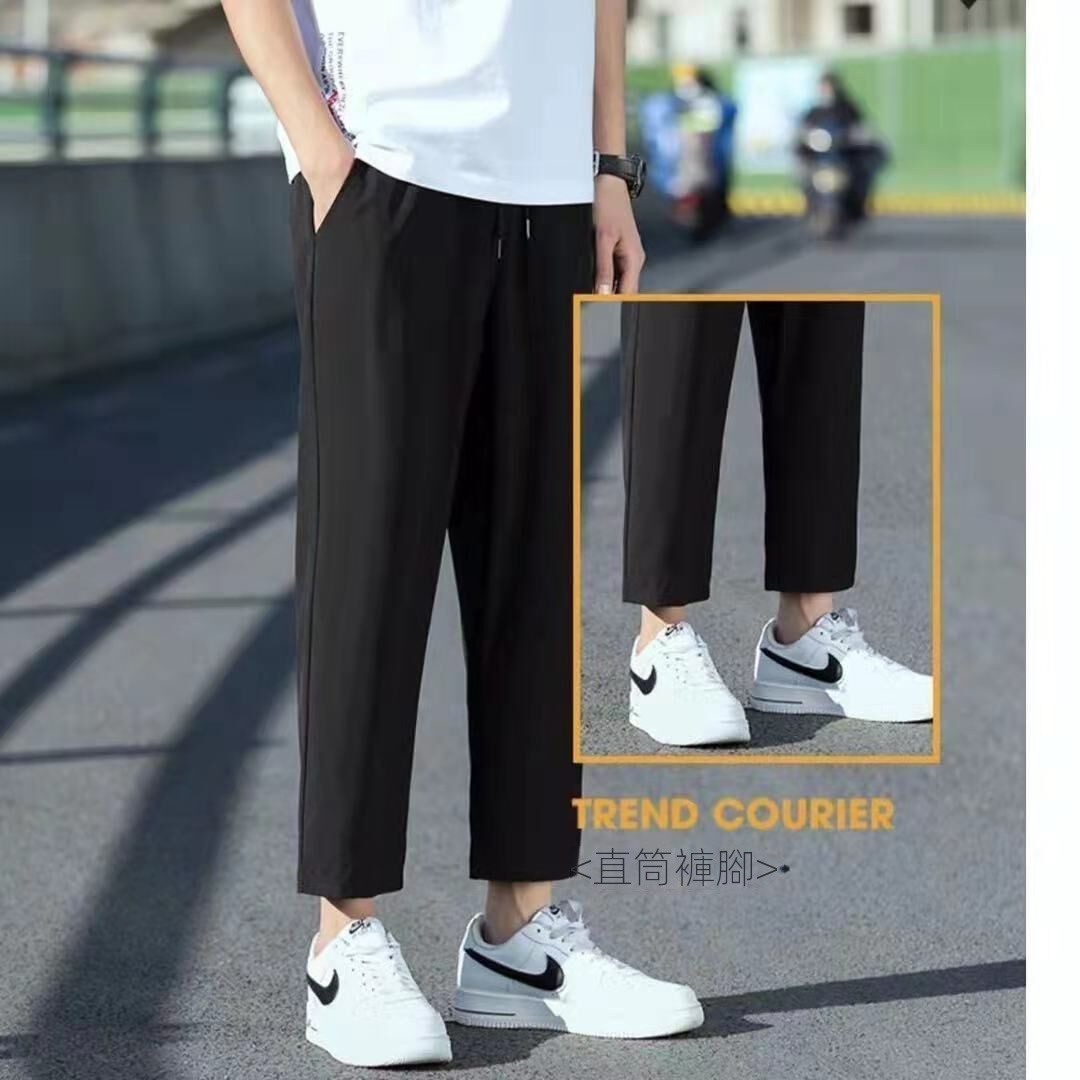 【單件/套裝】寬鬆潮流長袖痞帥襯衫+白色T恤+黑色休閒直筒冰絲褲三件套裝