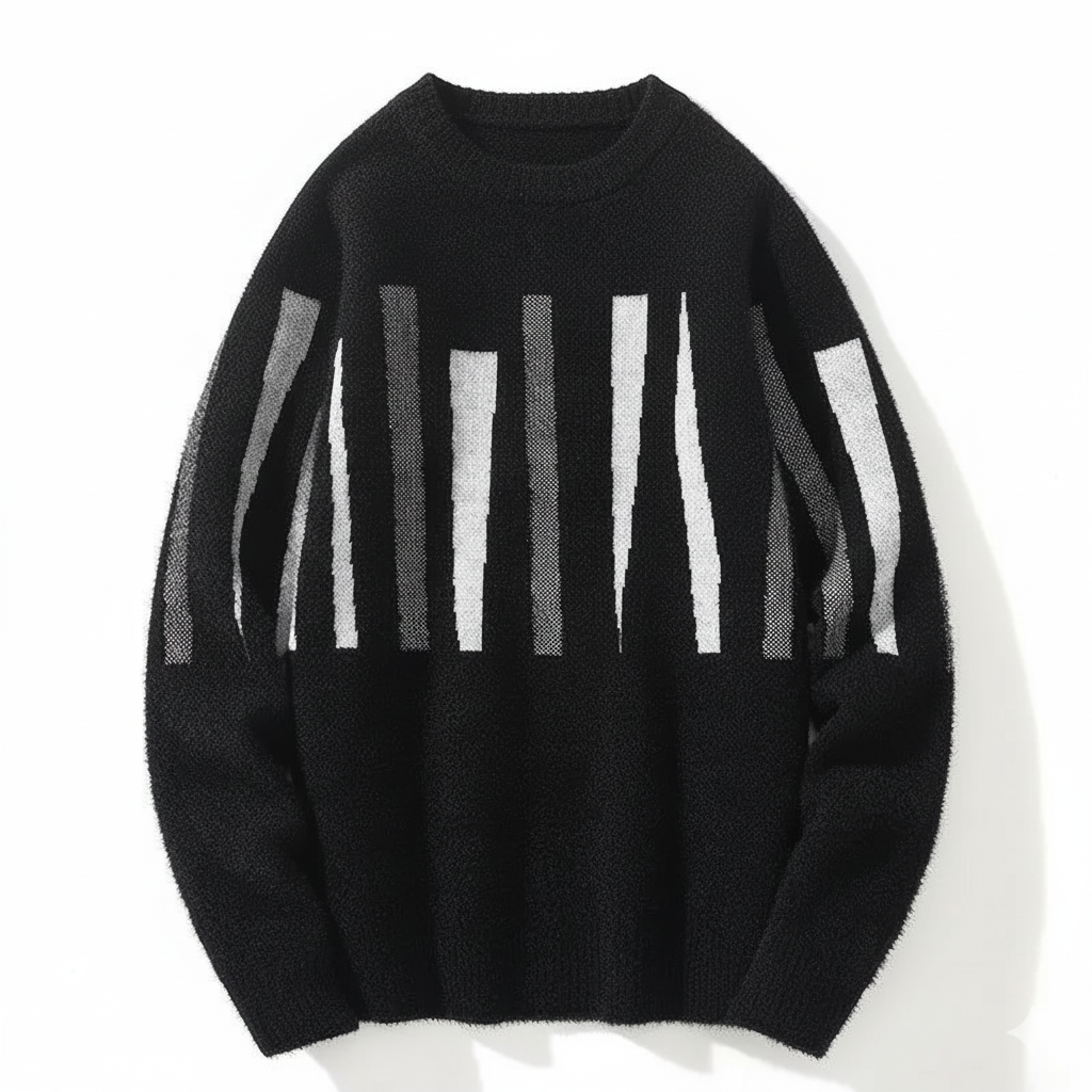 時尚休閒假兩件襯衫領套頭針織毛衣