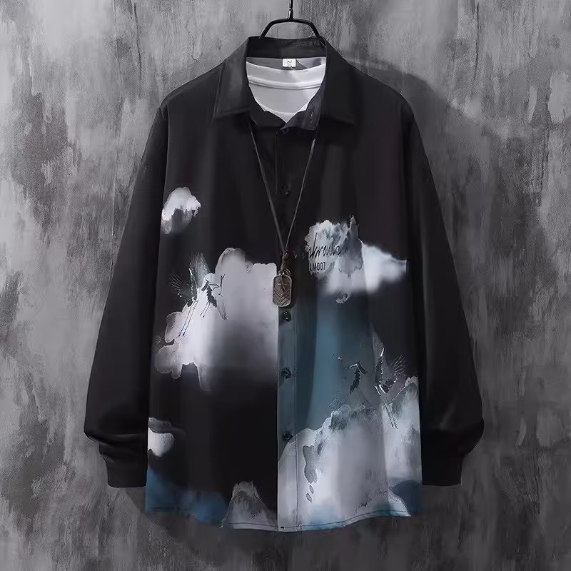 花復古風長袖襯衣時尚氣質襯衫