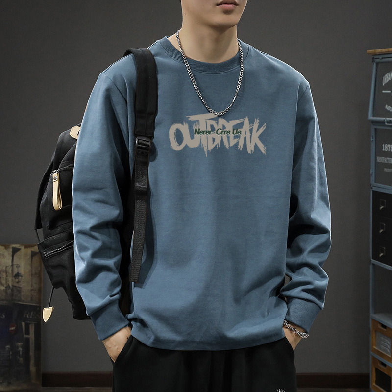 寬鬆大碼休閒圓領打底衫重磅純棉長袖t恤