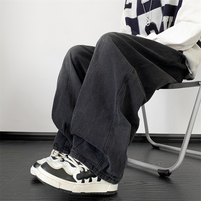 潮牌日系闊腿牛仔寬鬆系帶褲裝