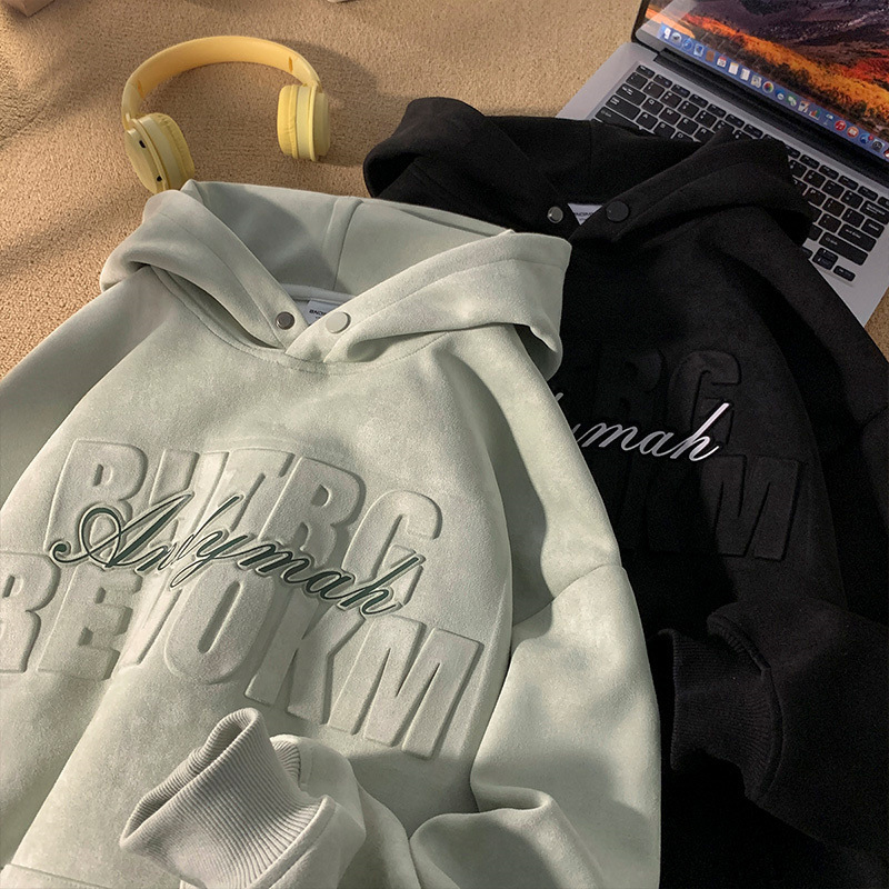 潮流麂皮絨連帽外套美式復古寬鬆休閒套頭重磅衛衣