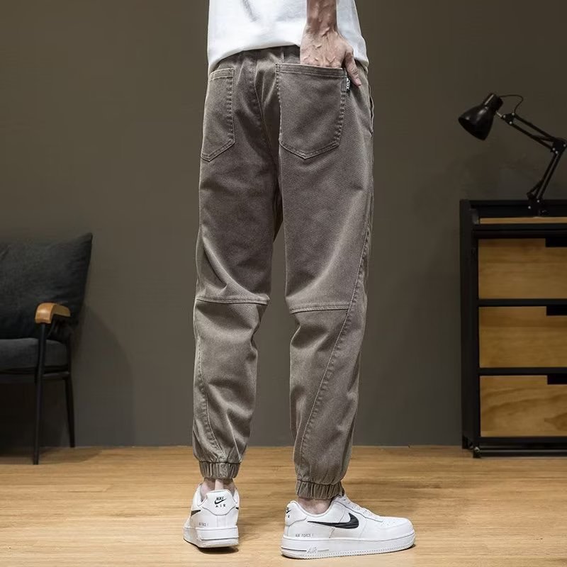 彈力棉加厚工裝潮流束腳休閒寬鬆大碼牛仔褲