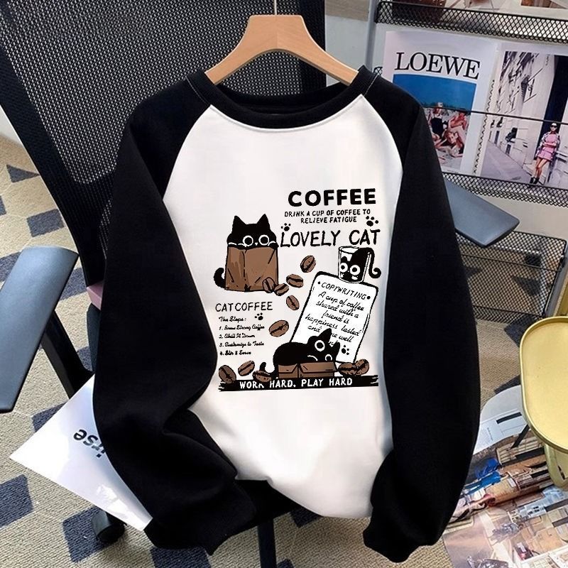 美式重磅純棉插肩袖圓領拼色長袖寬鬆情侶衛衣