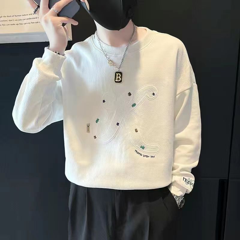 高級感潮流百搭圓領印花套頭長袖t恤