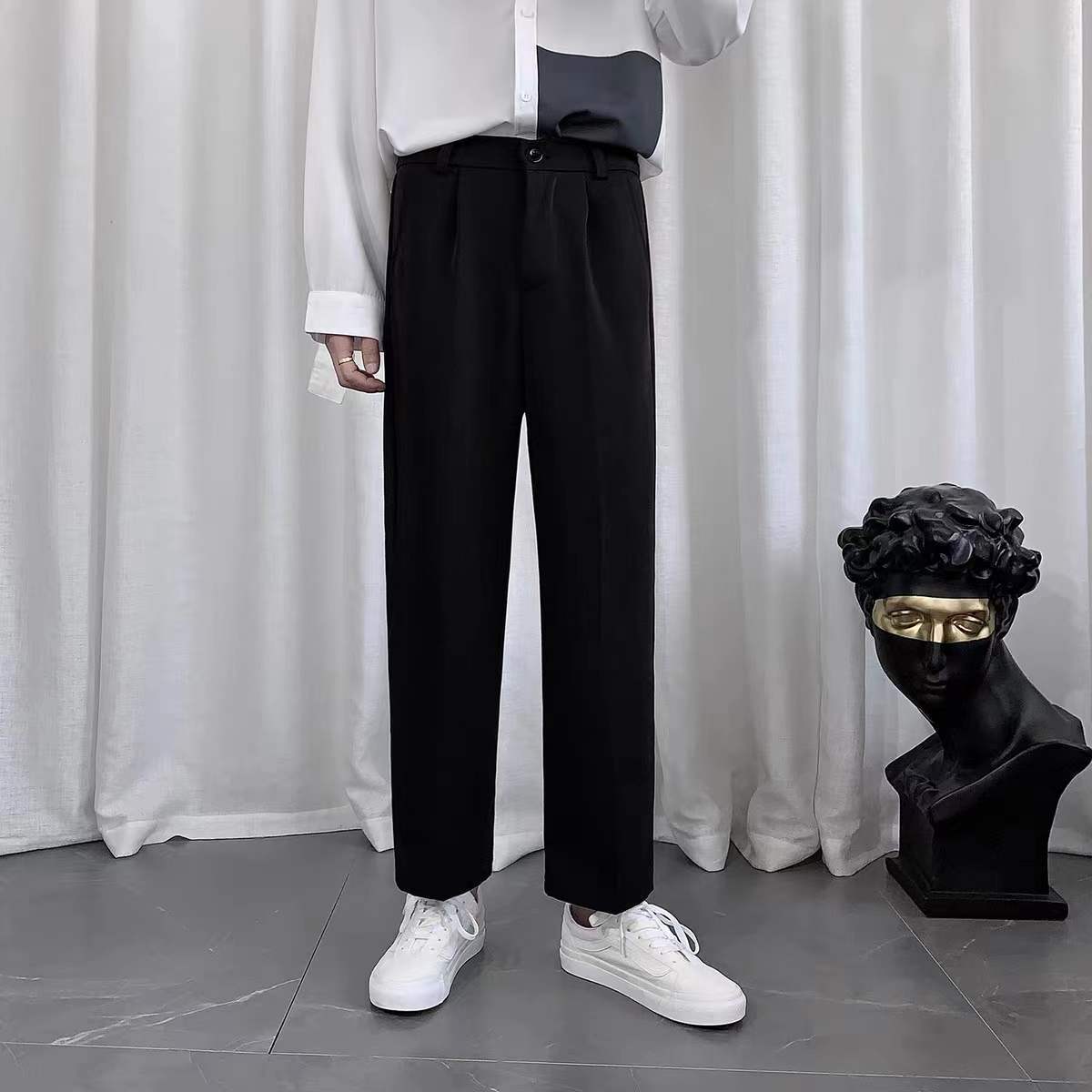 【單件/套裝】潮流帥氣港風日系條紋襯衫寬鬆+百搭休閒西褲兩件套