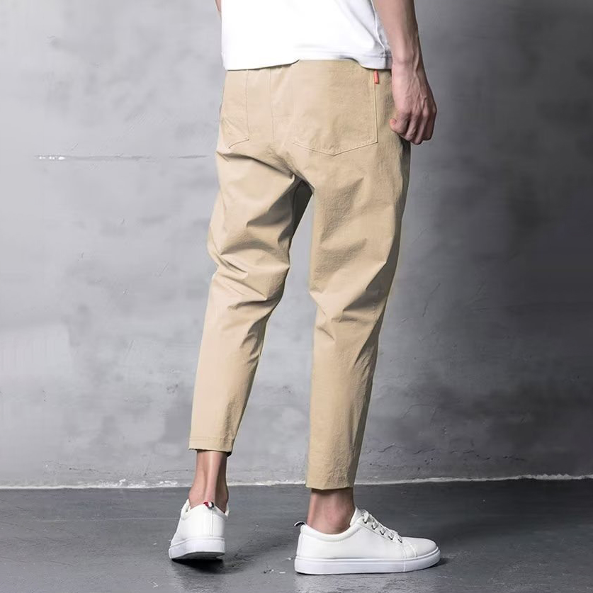 韓版休閒冰絲彈力小腳直筒九分褲