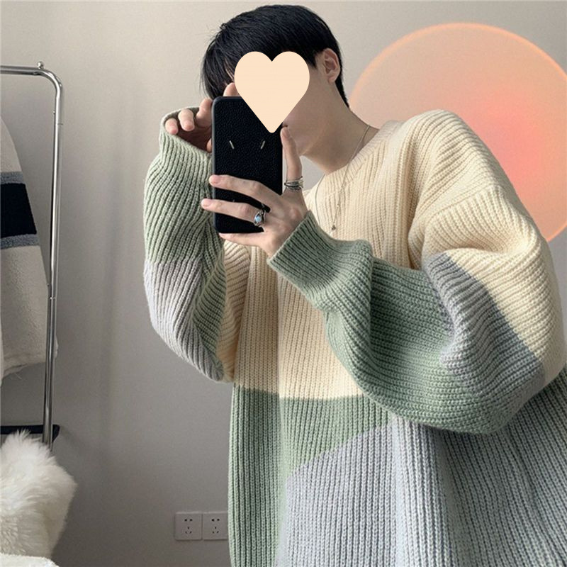 潮流韓版ins圓領撞色長袖針織衫