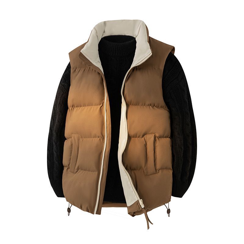 潮牌百搭保暖加厚立領多口袋棉馬甲外套