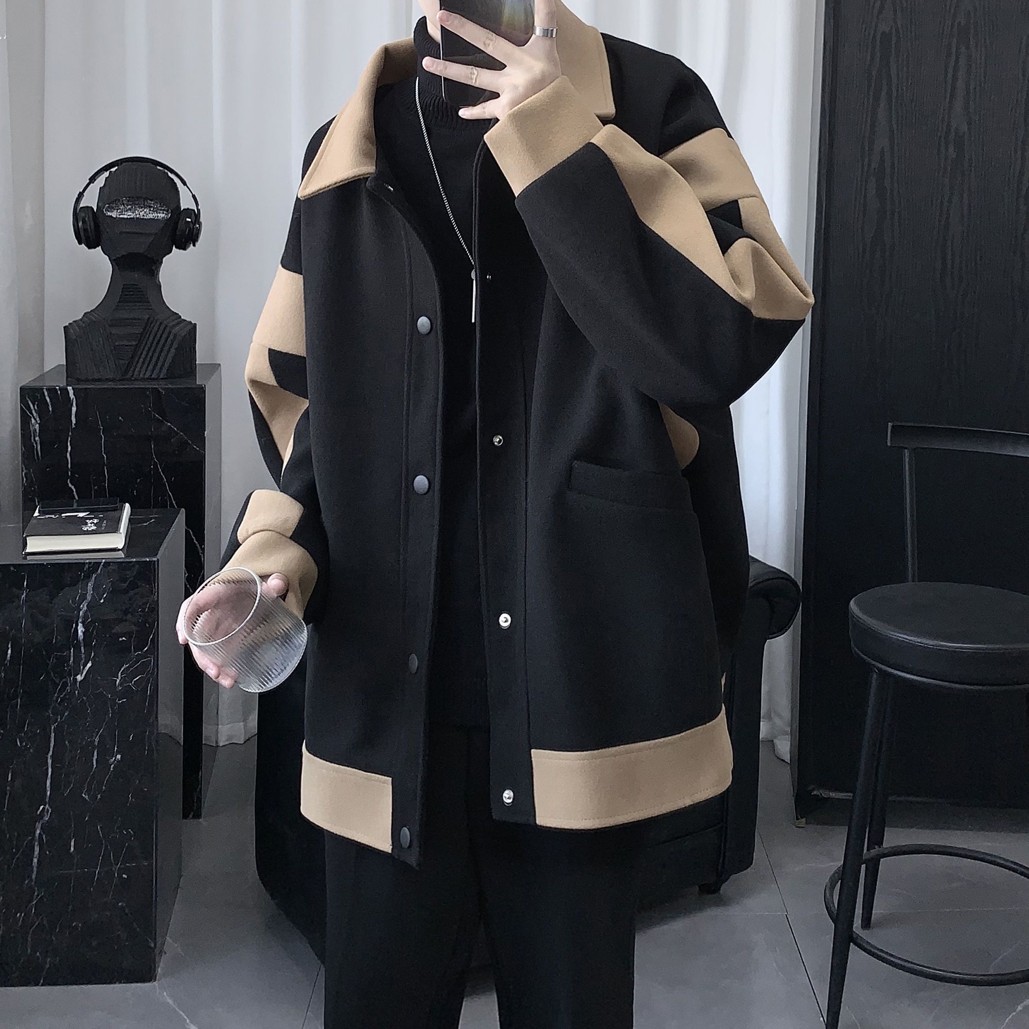 【單件/套裝】潮流韓版加厚毛呢夾克外套+高領毛衣+刷毛百搭西裝褲三件套