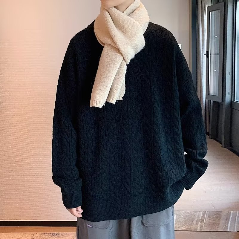 潮流麻花圓領ins復古針織衫