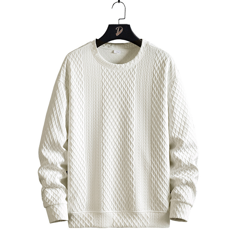 潮牌提花大碼圓領套頭打底衫寬鬆休閒長袖T恤