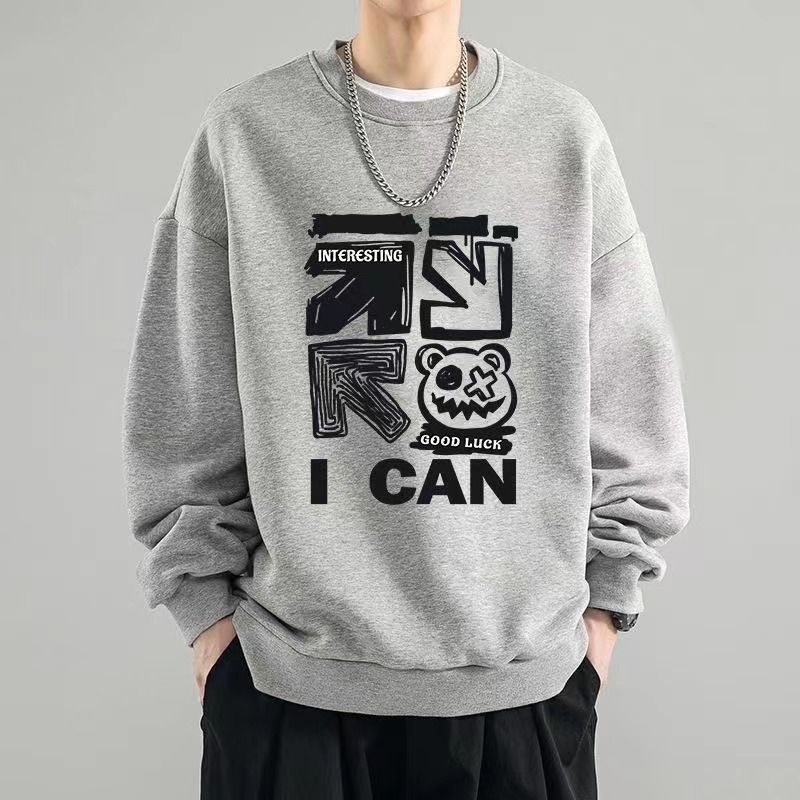 美式圓領刷毛加厚oversize寬鬆帥氣長袖T恤