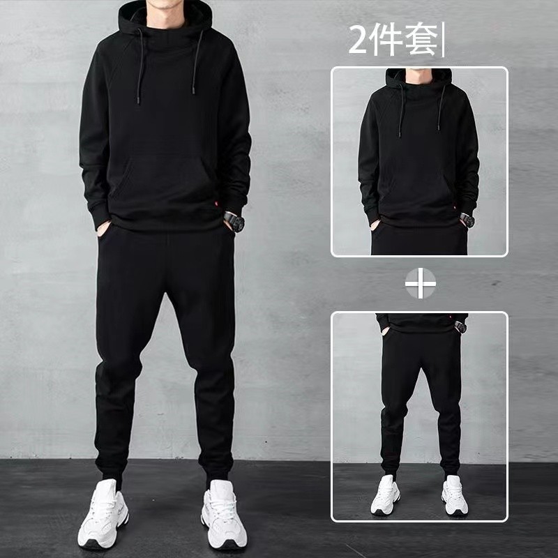 【套裝】簡約連帽長袖拉鍊夾克+休閒束腳運動褲裝兩件套套裝