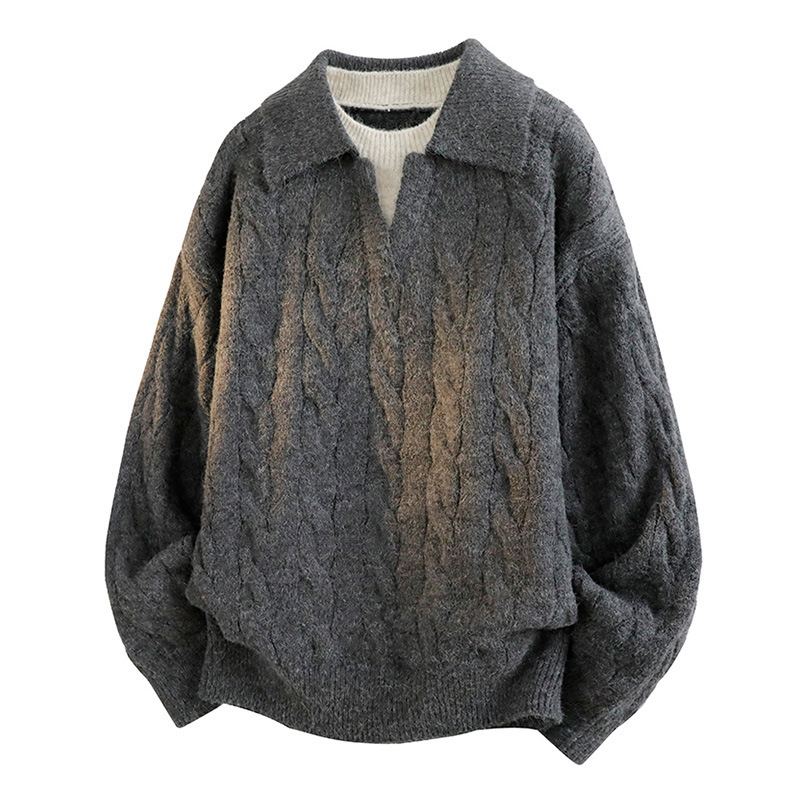 假兩件POLO衫V領商務外穿麻花針織衫毛衣