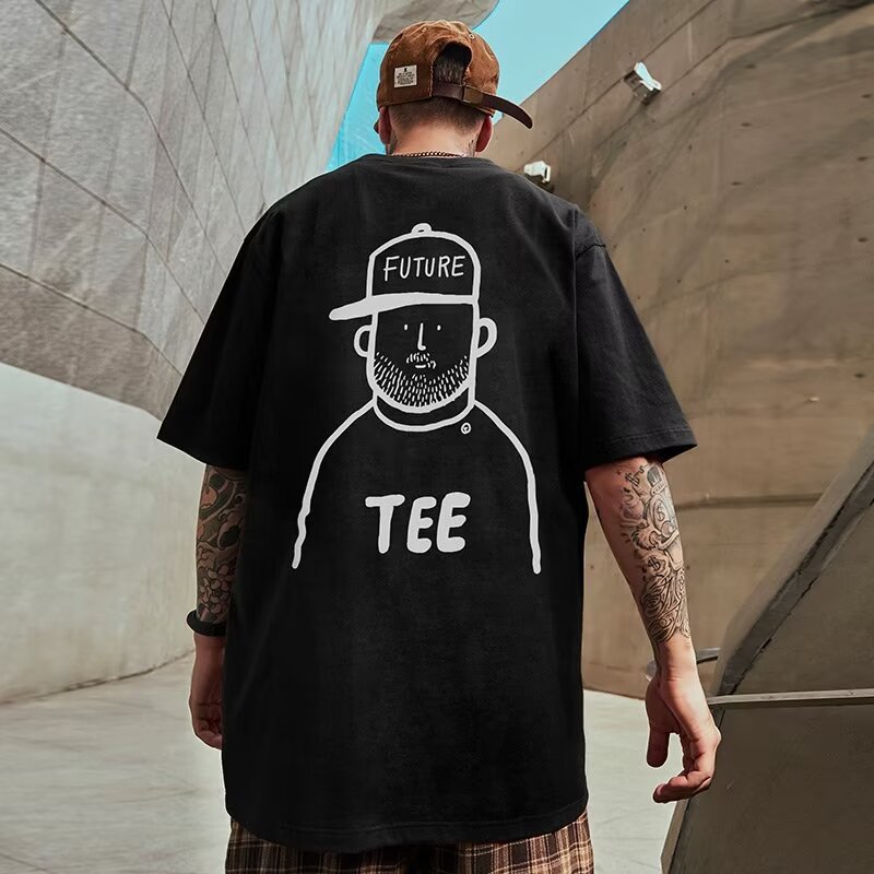 高街潮牌寬鬆T恤美式純棉短袖男加肥加大五分袖300斤大碼男裝夏季