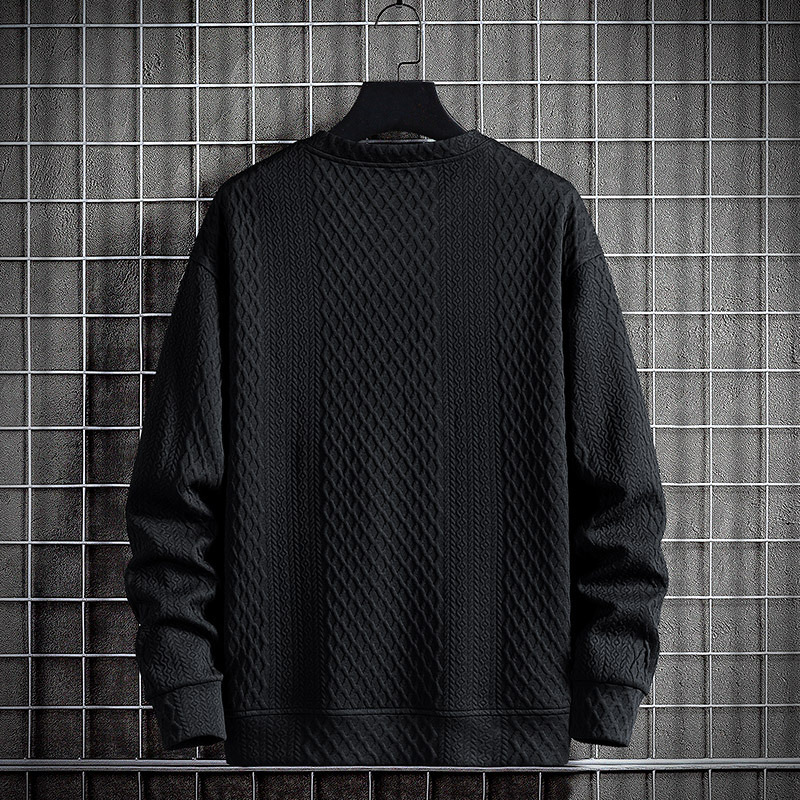 潮牌提花大碼圓領套頭打底衫寬鬆休閒長袖T恤