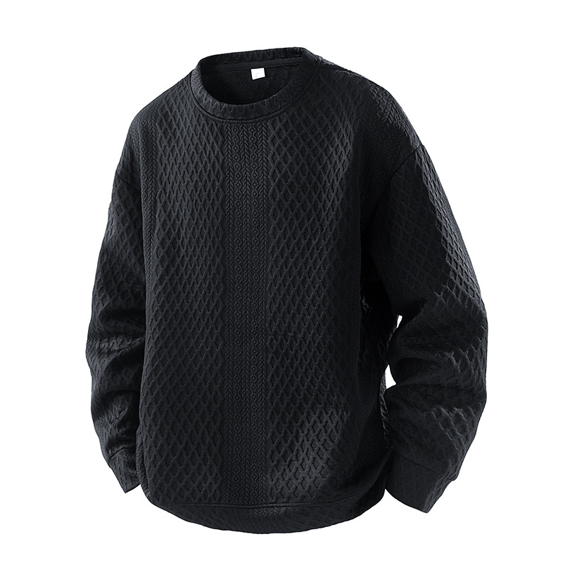 潮牌提花大碼圓領套頭打底衫寬鬆休閒長袖T恤