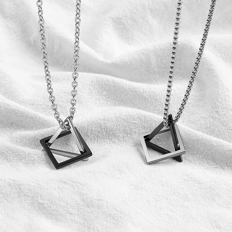 鈦剛項鍊潮新款ins嘻哈冷淡風三角正方個性設計頸鍊配飾男女吊墜