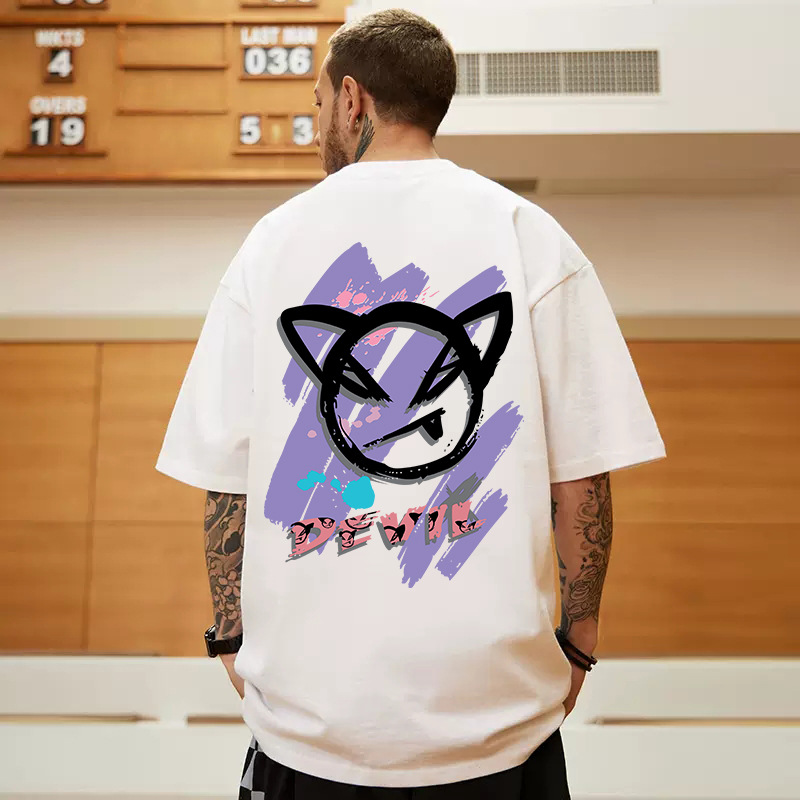 聚酯印花短袖T恤衫M-8XL 新款國潮港風大碼流行oversize