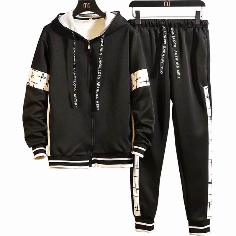 【套裝】連帽帥氣韓版長袖開衫/衛衣+運動潮撞色褲裝兩件套套裝