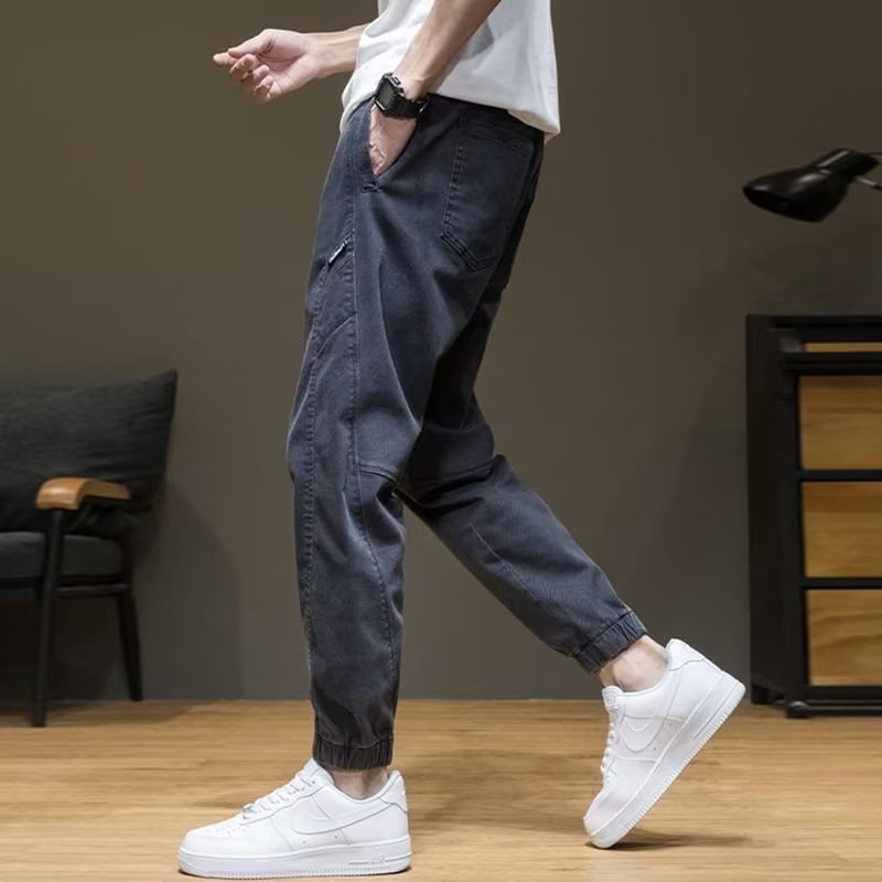 彈力棉加厚工裝潮流束腳休閒寬鬆大碼牛仔褲