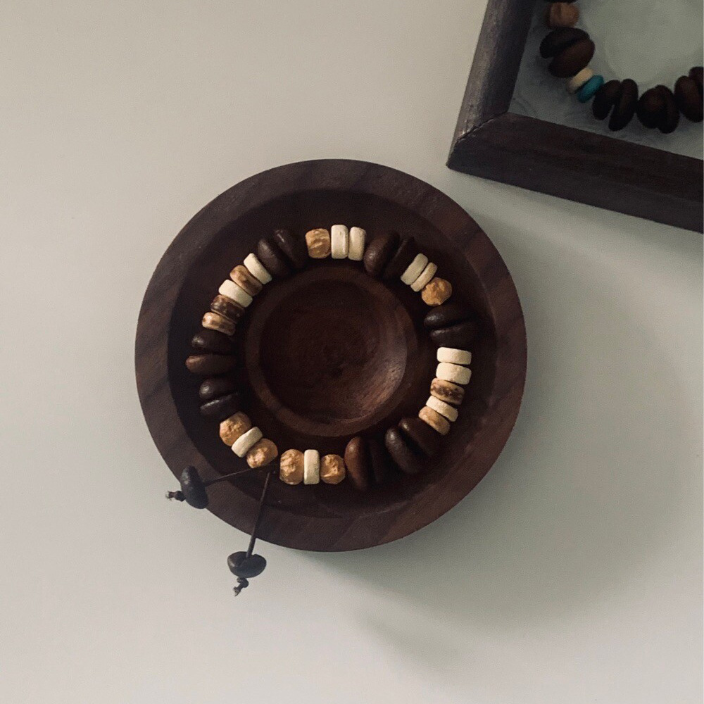 天然咖啡豆搭配百香籽椰子隔片小眾設計手串