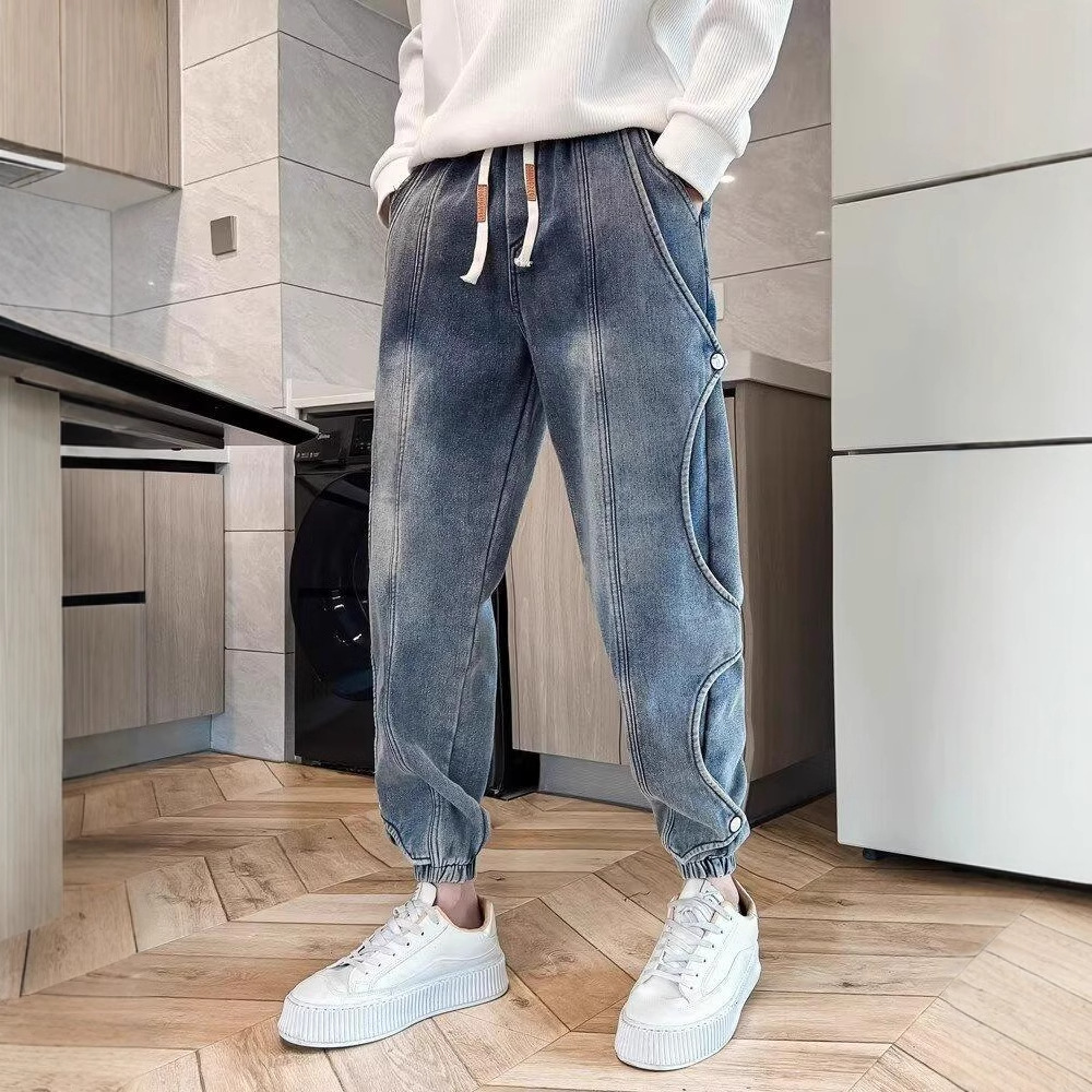 牛仔韓版潮流復古闊腿直筒褲裝