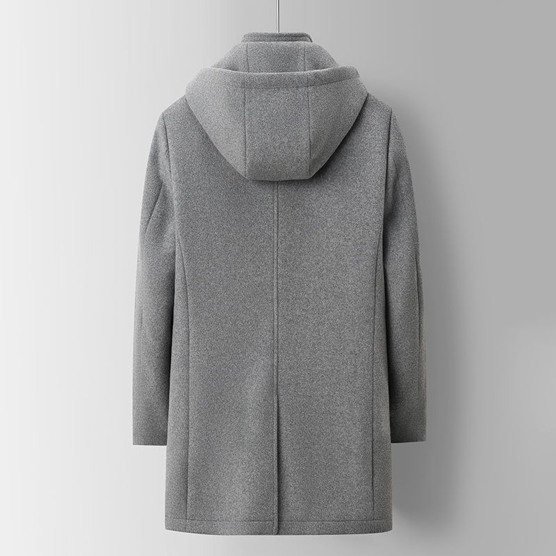 素色可脫卸帽中長版休閒舒適大衣外套
