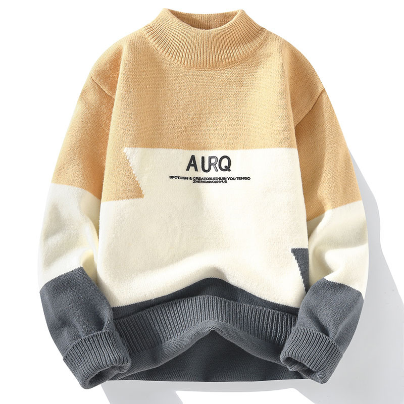 圓領字母撞色加絨加厚水貂絨長袖針織衫
