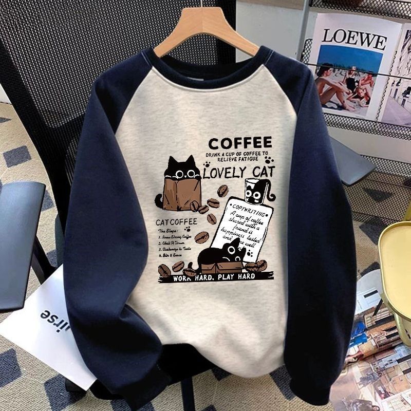 美式重磅純棉插肩袖圓領拼色長袖寬鬆情侶衛衣