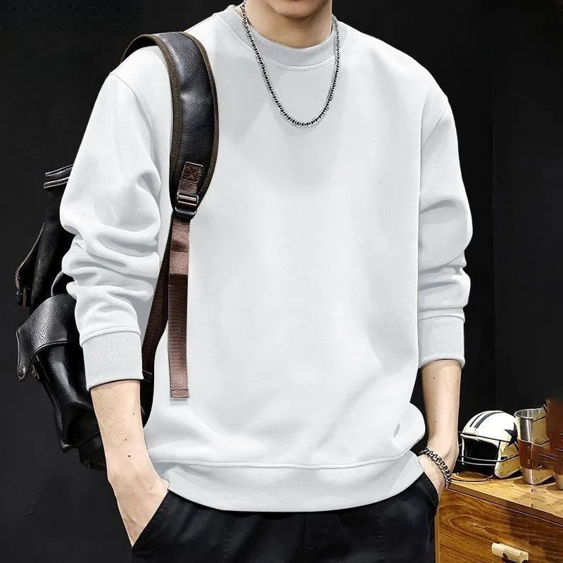 美式潮流圓領寬鬆簡約舒適素色套頭長袖T恤