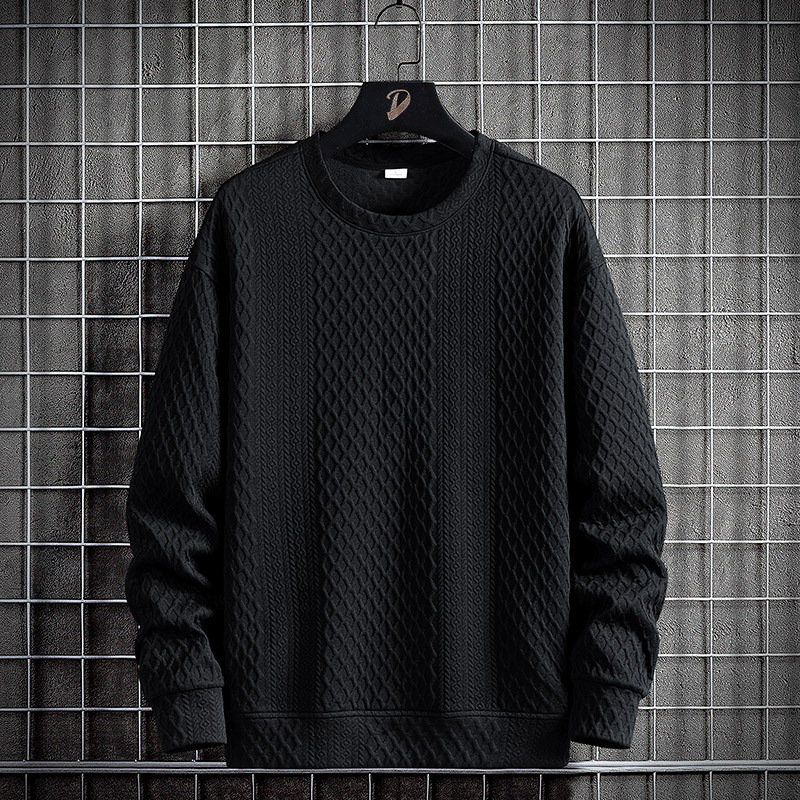 潮牌提花大碼圓領套頭打底衫寬鬆休閒長袖T恤